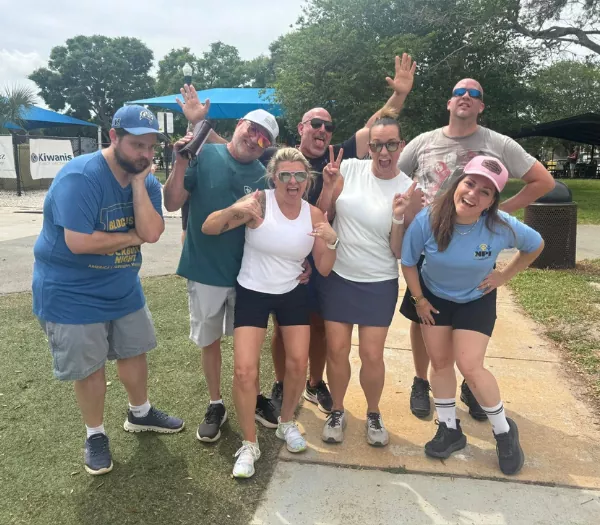 Suncoast NPI members connecting at a chapter social kickball event